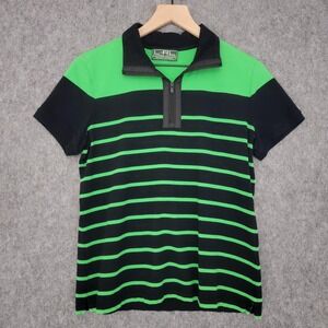 LRL Ralph Lauren Active Shirt Womens M Black Green Stripe Half Zip Golf Tennis